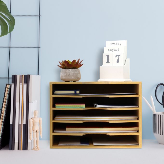 Bambusowa półka na listy z 5 przegrodami - obrazek 4